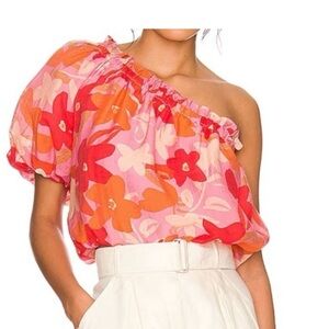 Astr Floral One-Shoulder Blouse - Pink and Red